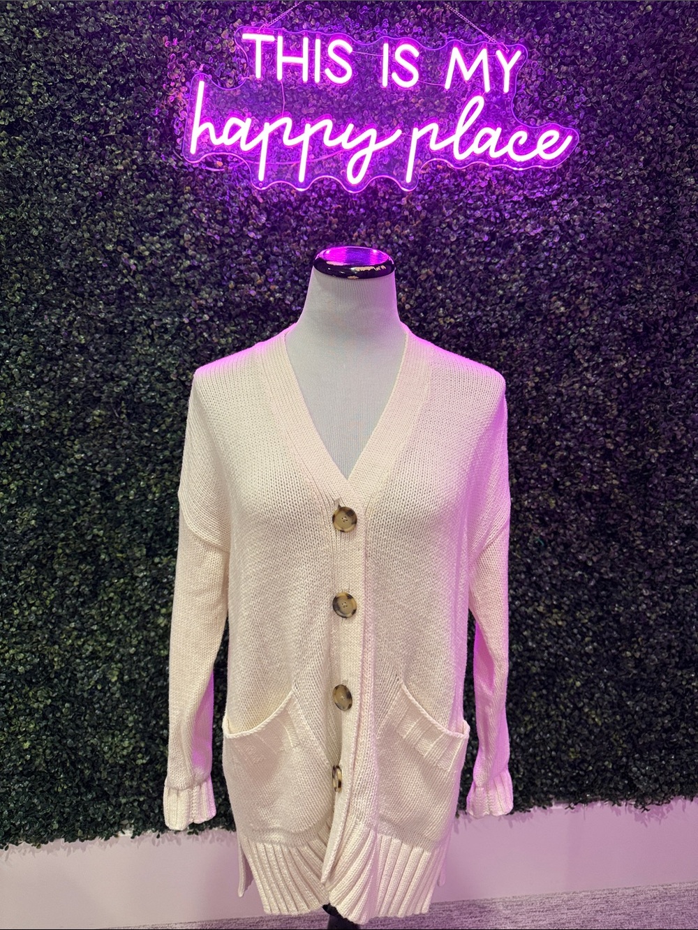 Loft Cozy V-Neck Button Front Women's Cardigan Sweater - Cream